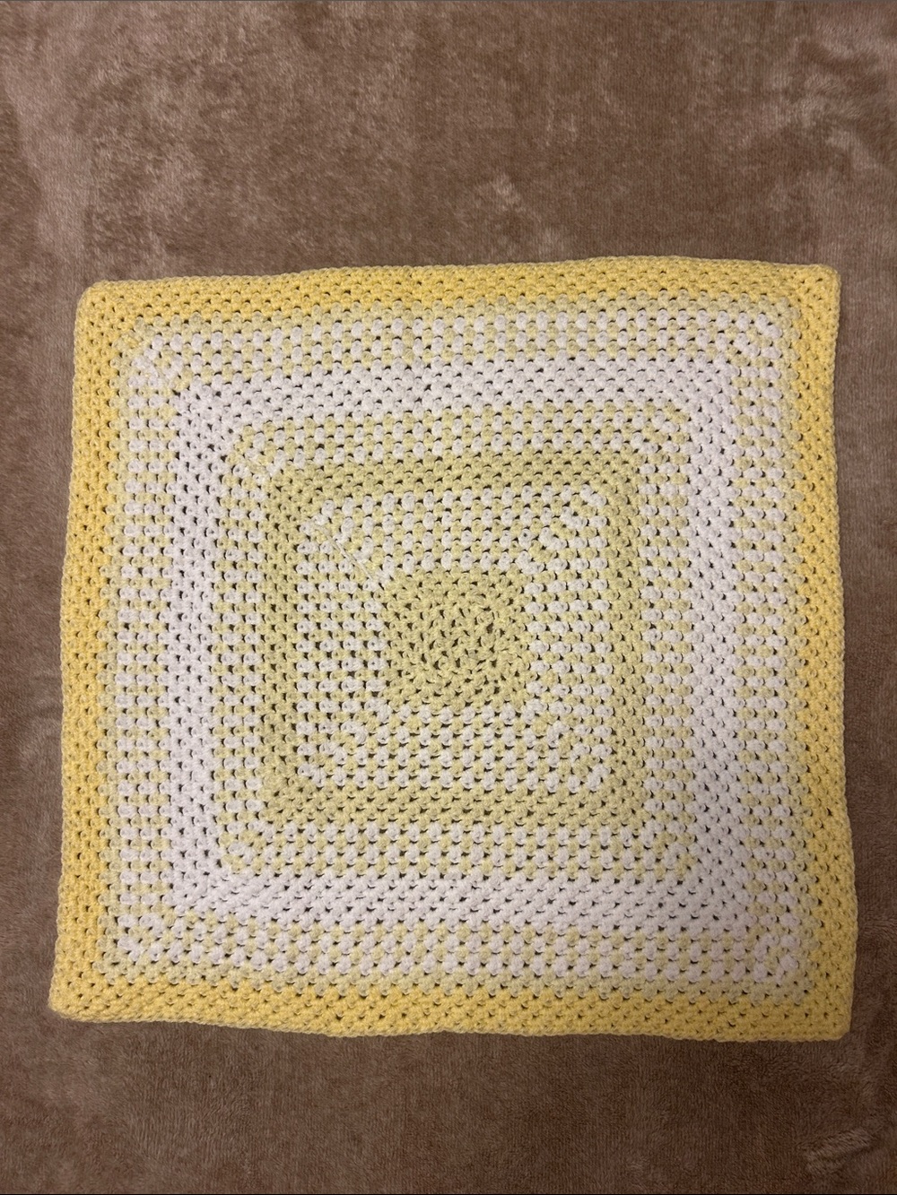 New Handmade Baby Crochet Yellow and White Square Car Seat/Stroller Blanket 21"